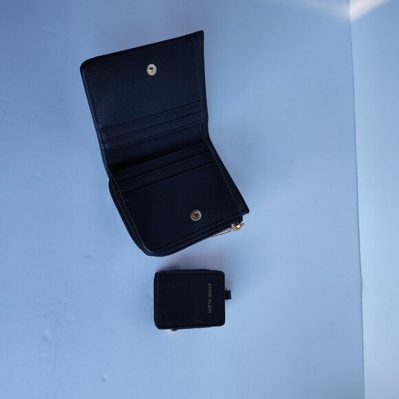 Ladies Anne Klein Black Faux Leather Bifold Wallet & Sanitizer Key Chain - Picture 2 of 4